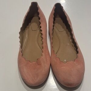 Chloe Scalloped Pink Suede Flats